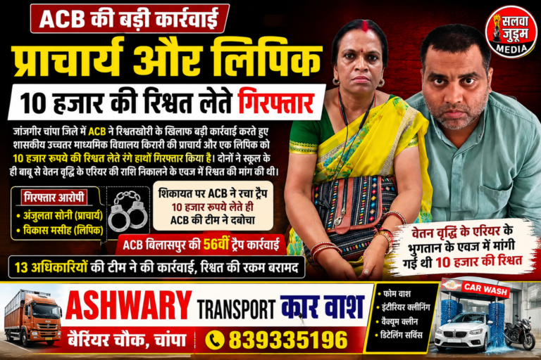 ACB की बड़ी कार्रवाई: ₹10 हजार की रिश्वत लेते प्राचार्य और लिपिक गिरफ्तार, वेतन एरियर भुगतान के एवज में मांगी थी रकम,,,